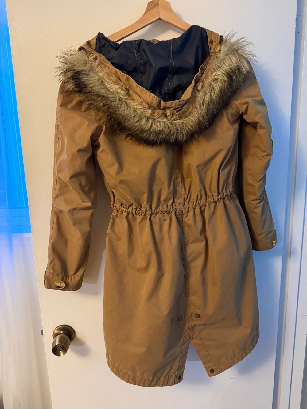 Madewell Tan Jacket with Removable Red and White Plaid Lining and Hood - Picture 5 of 11